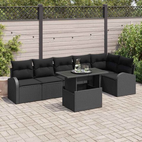 Zestaw Sof na Ogród z poduszką 7 pcs Czarny Polirattan