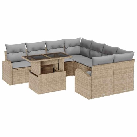 Zestaw Sof na Ogród z poduszką 9 pcs Beżowy Rattan poli