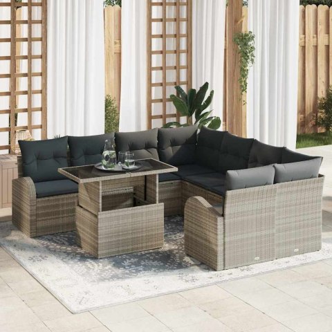 Zestaw Sof na Ogród z poduszką 9 pcs Jasnoszary Rattan poli