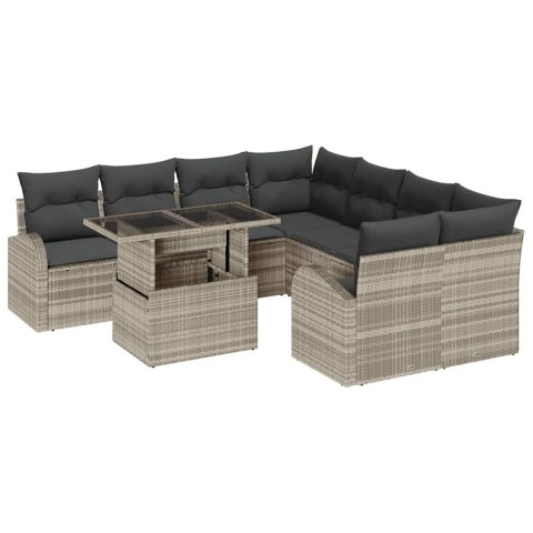 Zestaw Sof na Ogród z poduszką 9 pcs Jasnoszary Rattan poli