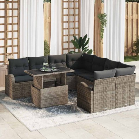 Zestaw Sof na Ogród z poduszką 9 pcs Szary Rattan poli