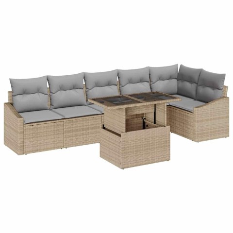 Zestaw Sof na Ogród z poduszką 7 pcs Beżowy i jasnoszary