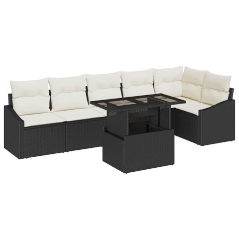 Zestaw Sof na Ogród z poduszką 7 pcs Czarny i kremowy
