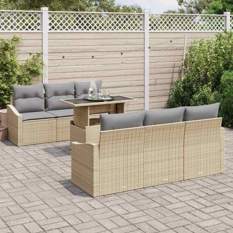 Zestaw Sof na Ogród z przechowywaniem 7 pcs Beżowy Polirattan