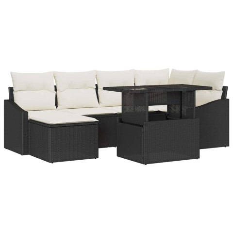 Zestaw Sof na Ogród z poduszką 7 pcs Czarny i kremowy