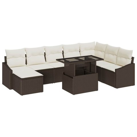 Zestaw Sof na Ogród z poduszką 9 pcs Brązowy i Kremowy