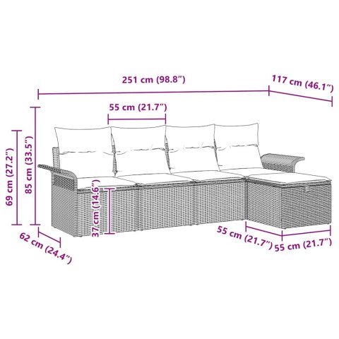 Zestaw Sof na Ogród 5 pcs Czarny i kremowy polirattan