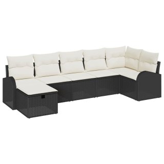 Zestaw Sof z poduszką 7 pcs Czarny i kremowy polirattan