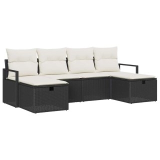 Zestaw Sof z poduszką 6 pcs Czarny i kremowy polirattan