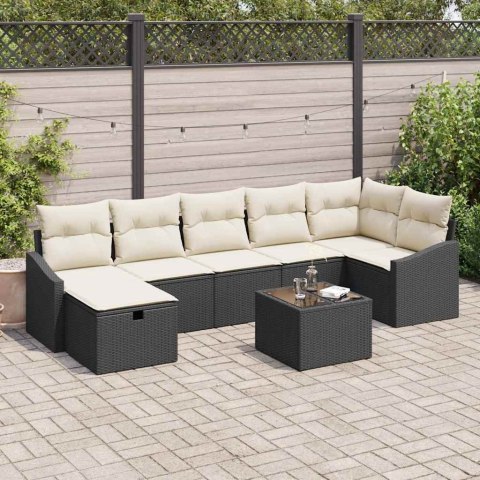Zestaw Sof z poduszką z przechowywaniem 8 pcs Czarny polirattan