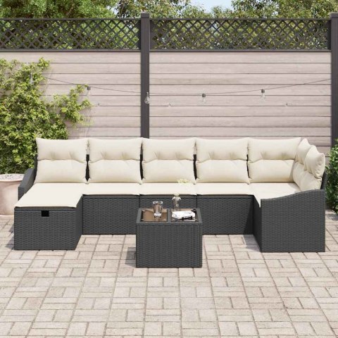 Zestaw Sof z poduszką z przechowywaniem 8 pcs Czarny polirattan