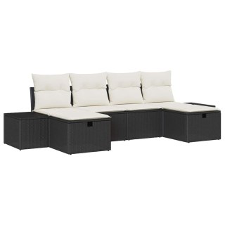 Zestaw Sof na Ogród z poduszką 6 pcs Czarny polirattan
