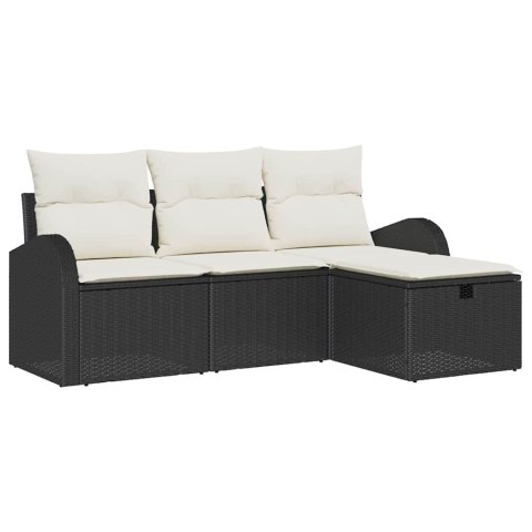 Zestaw Sof na Ogród z poduszką 4 pcs Czarny Polirattan