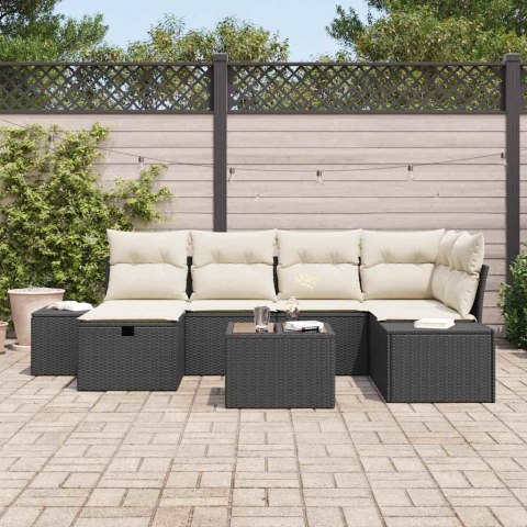 Zestaw Sof na Ogród 7 pcs Czarny 55 x 62 x 69 cm Polirattan