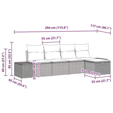 Zestaw Sof z poduszką 5 pcs polirattan
