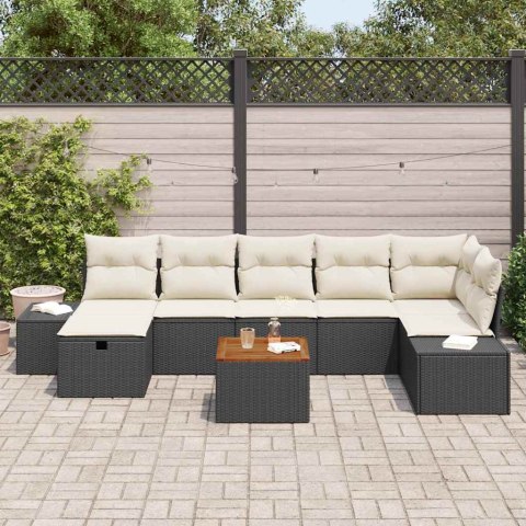 Zestaw Sof na Ogród z poduszką 8 pcs Czarny Polirattan