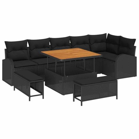 Zestaw Sof na Ogród z poduszką 9 pcs Czarny Polirattan