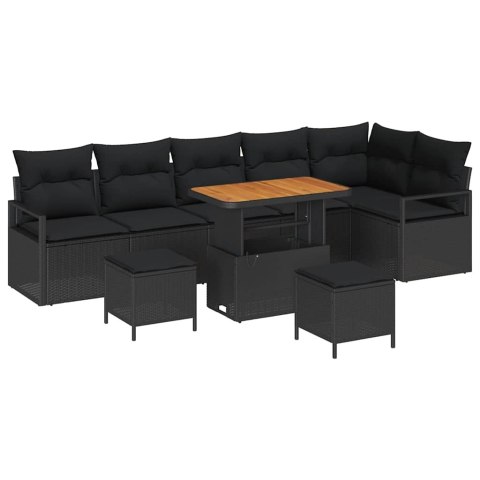 Zestaw Sof na Ogród z poduszką 9 pcs Czarny Polirattan