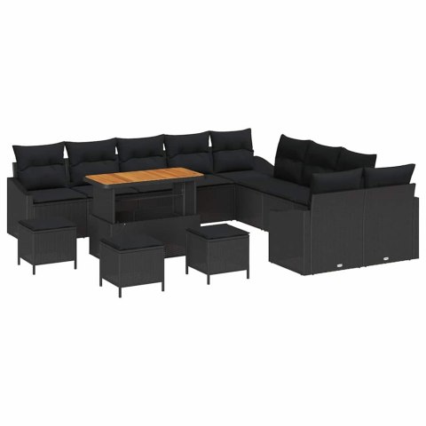 Zestaw Sof na Ogród z poduszką 14 pcs Czarny Polirattan