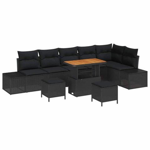 Zestaw Sof na Ogród z poduszką 9 pcs Czarny Polirattan