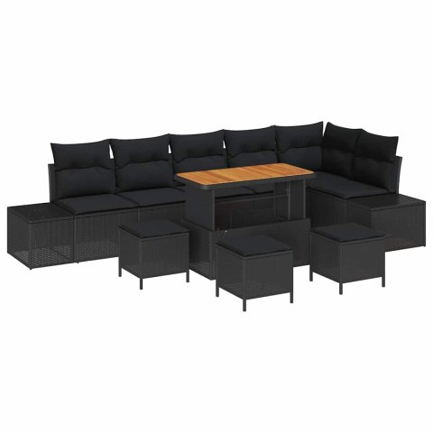 Zestaw Sof na Ogród z poduszką 10 pcs Czarny Polirattan