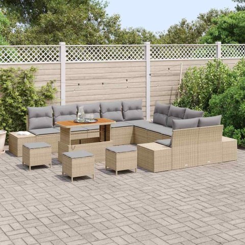 Zestaw Sof na Ogród z poduszką 14 pcs Beżowy Polirattan