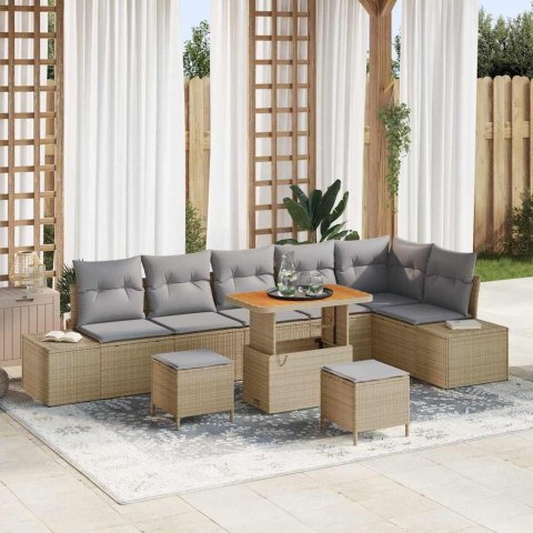 Zestaw Sof na Ogród z poduszką 9 pcs Beżowy Polirattan