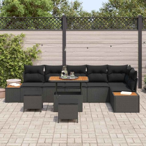 Zestaw Sof na Ogród z poduszką 9 pcs Czarny Polirattan