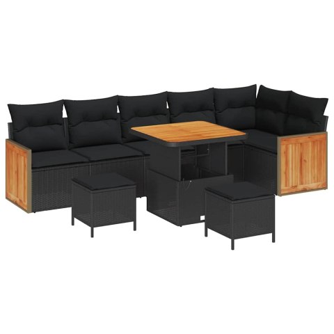 Zestaw Sof na Ogród z poduszką 9 pcs Czarny