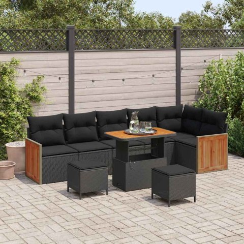 Zestaw Sof na Ogród z poduszką 9 pcs Czarny
