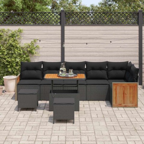 Zestaw Sof na Ogród z poduszką 9 pcs Czarny