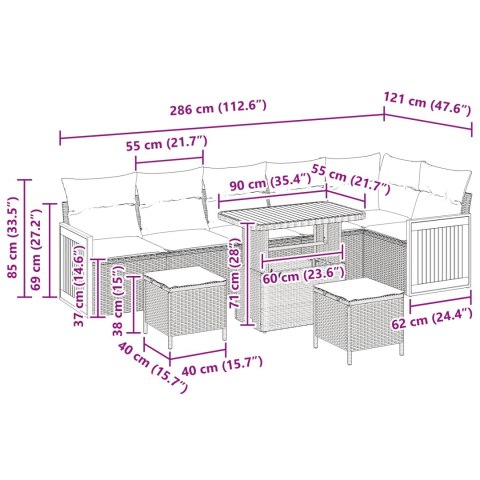 Zestaw Sof na Ogród z poduszką 9 pcs Czarny