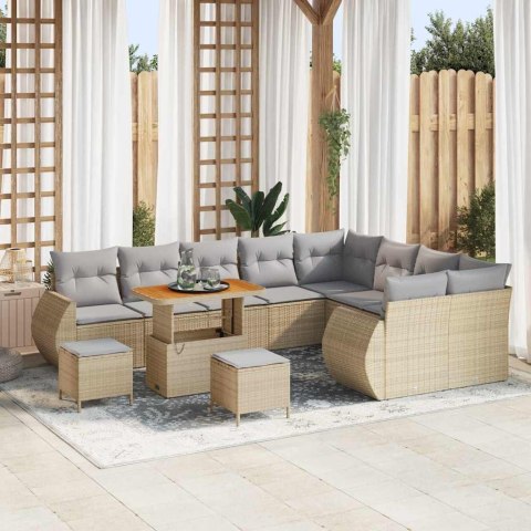 Zestaw Sof na Ogród 12 pcs Beżowy i jasnoszary Rattan poli