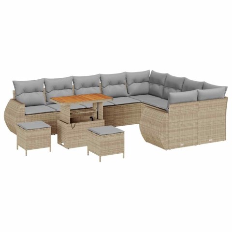 Zestaw Sof na Ogród 12 pcs Beżowy i jasnoszary Rattan poli