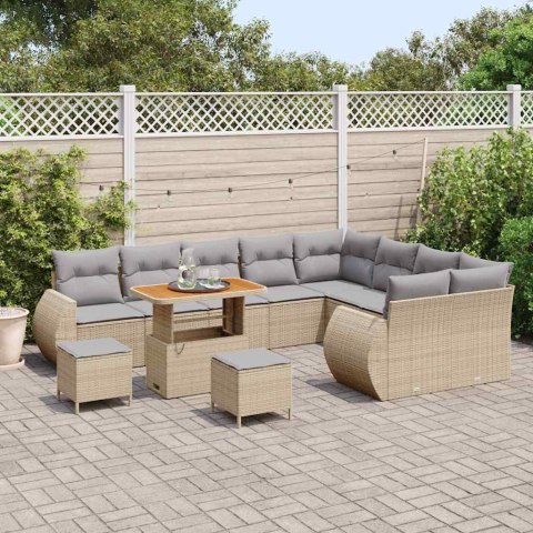 Zestaw Sof na Ogród 12 pcs Beżowy i jasnoszary Rattan poli