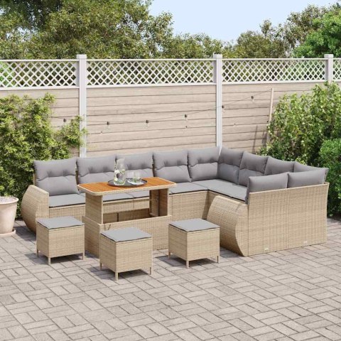 Zestaw Sof na Ogród 13 pcs Beżowy i jasnoszary Rattan poli