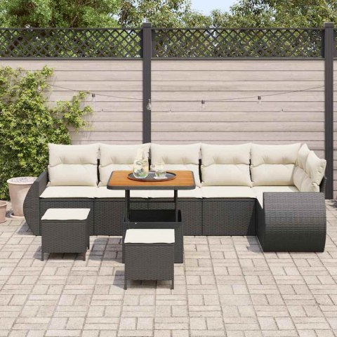Zestaw Sof na Ogród 9 pcs Czarny i kremowy Rattan poli