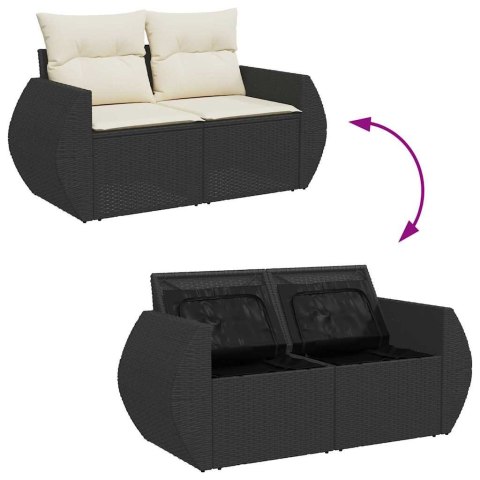 Zestaw Sof na Ogród 9 pcs Czarny i kremowy Rattan poli