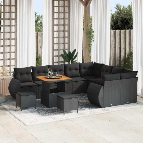 Zestaw Sof na Ogród z poduszką 12 pcs Czarny Rattan poli