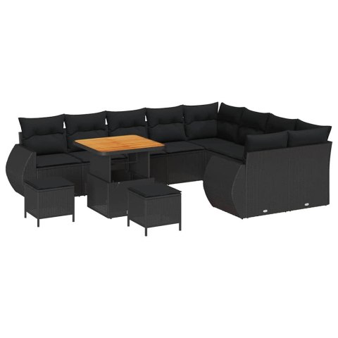 Zestaw Sof na Ogród z poduszką 12 pcs Czarny Rattan poli