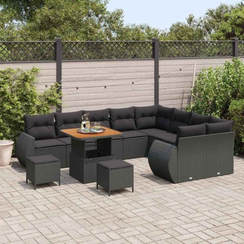 Zestaw Sof na Ogród z poduszką 12 pcs Czarny Rattan poli