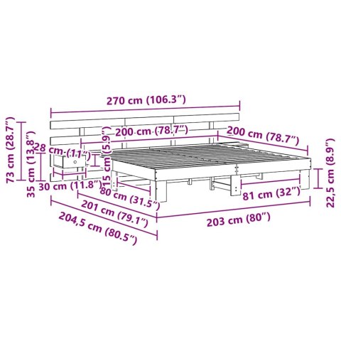 Ramka łóżka Brązowy 200 x 200 cm Lite drewno sosnowe