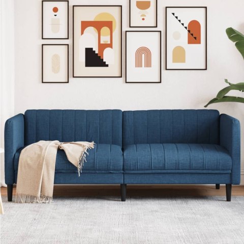 Sofa 3-osobowa, niebieska, tapicerowana tkaniną