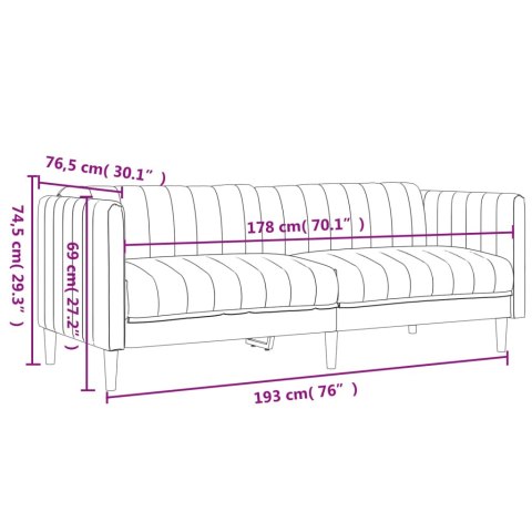 Sofa 3-osobowa, niebieska, tapicerowana tkaniną