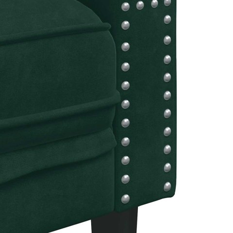 Sofa Chesterfield z wałkami, dwuosobowa, ciemnozielona, aksamit