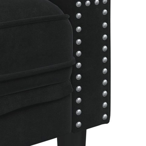 Sofa Chesterfield z wałkami, trzyosobowa, czarna, aksamit