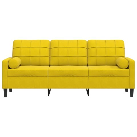 3-osobowa sofa z poduszkami, żółta, 180 cm, aksamit