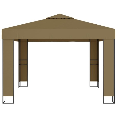 Altana z podwójnym dachem i sznurem lampek LED 3x3x2,7 m, taupe