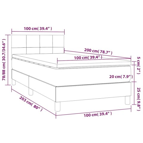 Łóżko kontynentalne z materacem i LED zielony aksamit 100x200cm