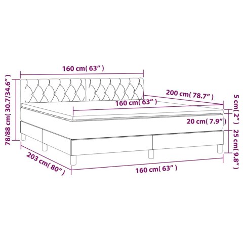 Łóżko kontynentalne z materacem i LED zielony aksamit 160x200cm